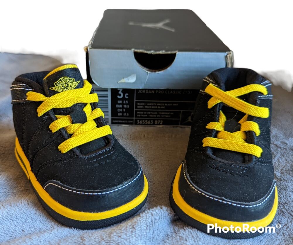 NWT Air Jordan Pro Classic (TD) Toddler Sneakers Shoes Black/Varsity Maize 3C